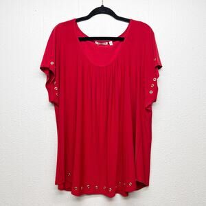 Notations Womens Red Top 3X Grummets Stretch Christmas Holiday Party Workwear